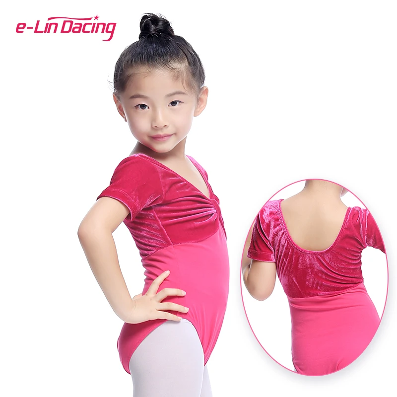 

Short Sleeve Kids Closed/Open Crotch Ballet Leotard Velvet Dance Wear Children Gymnastics Training Bodysuit Thermal Ballet Top