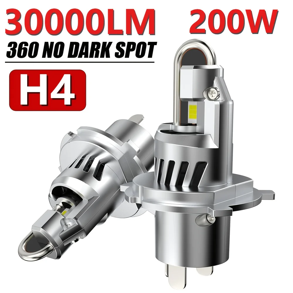 2Pc H4 LED Car Headlight Bulbs Canbus High Low Beam Car Light 30000LM 200W Auto Headlight With Fan Turbo Light 6000K 12V