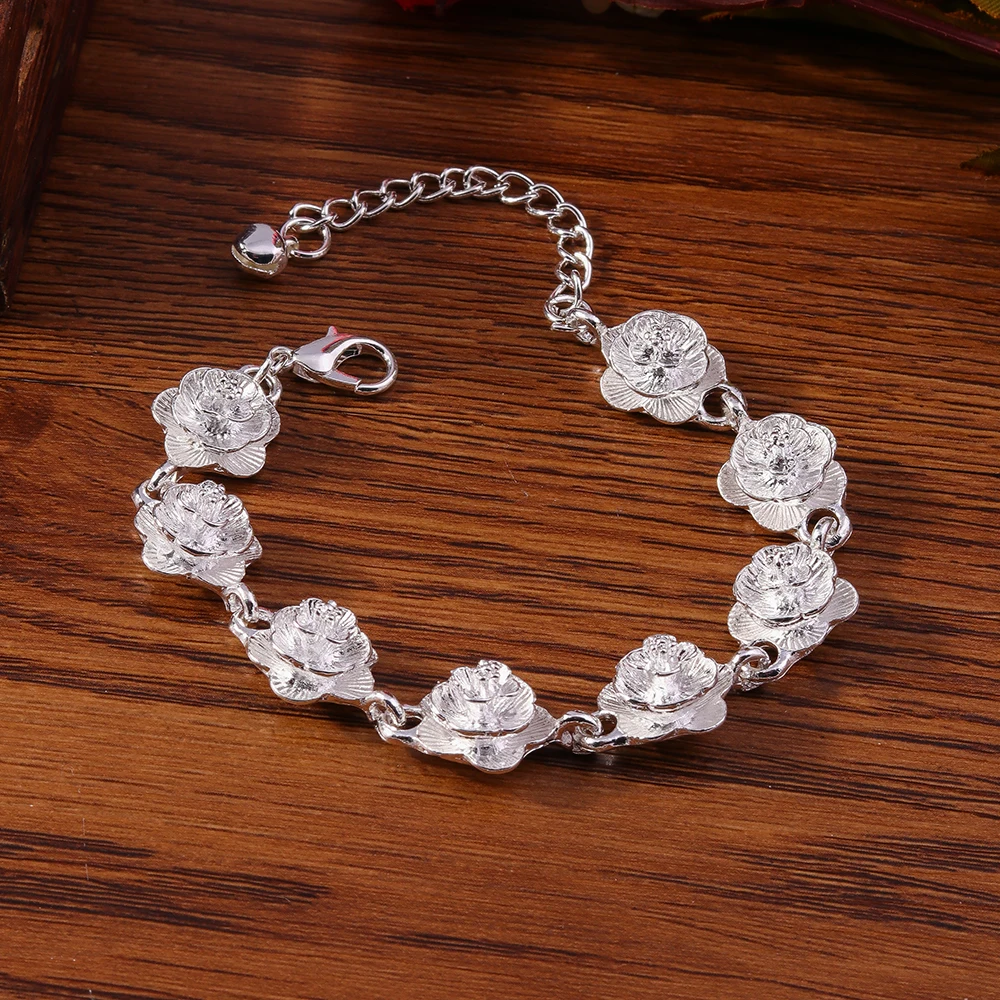 Aihua 925 Sterling Silber Volle Rose Blume Kette Armband Für Frauen Hochzeit Verlobung Party Mode Charme Armbänder – Detail 1