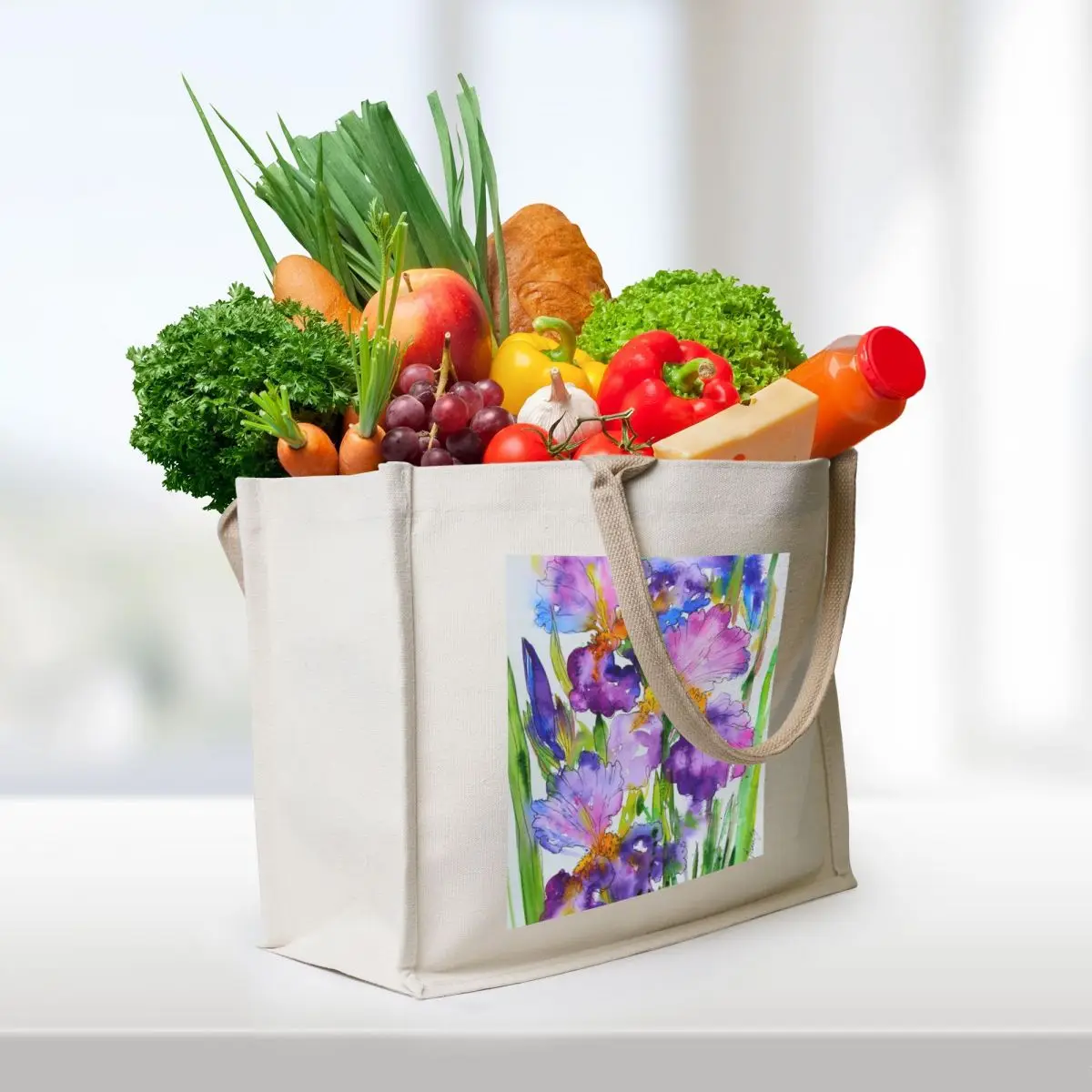 Irises flores pintura de acuarela bolso de mano bolso de compras bolso de tela mujer bolsas de compras personalizadas