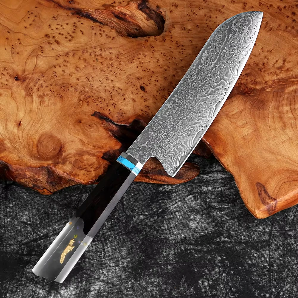 

Damascus Santoku Knife 7 Inch,Professional Japanese Super Steel Kitchen Knife,Sharp Cooking Knife with Ergonomic Octagon Handle
