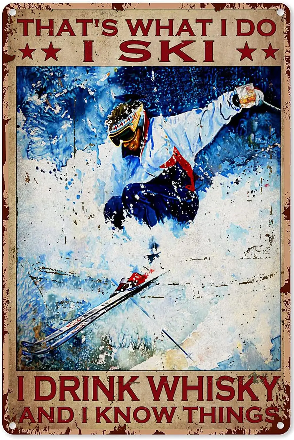 Buoraev Ski Retro Metal Tin Signs I Ski I Drink Whisky Posters Ski Resorts Printing Plaque Decorations Home Room Winter Wall Dec