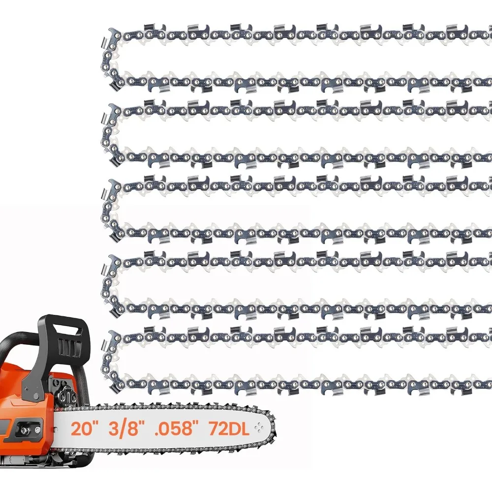 5 Pack 20 Inch Chainsaw Chain for Semi-Chisel Cutting, 3/8