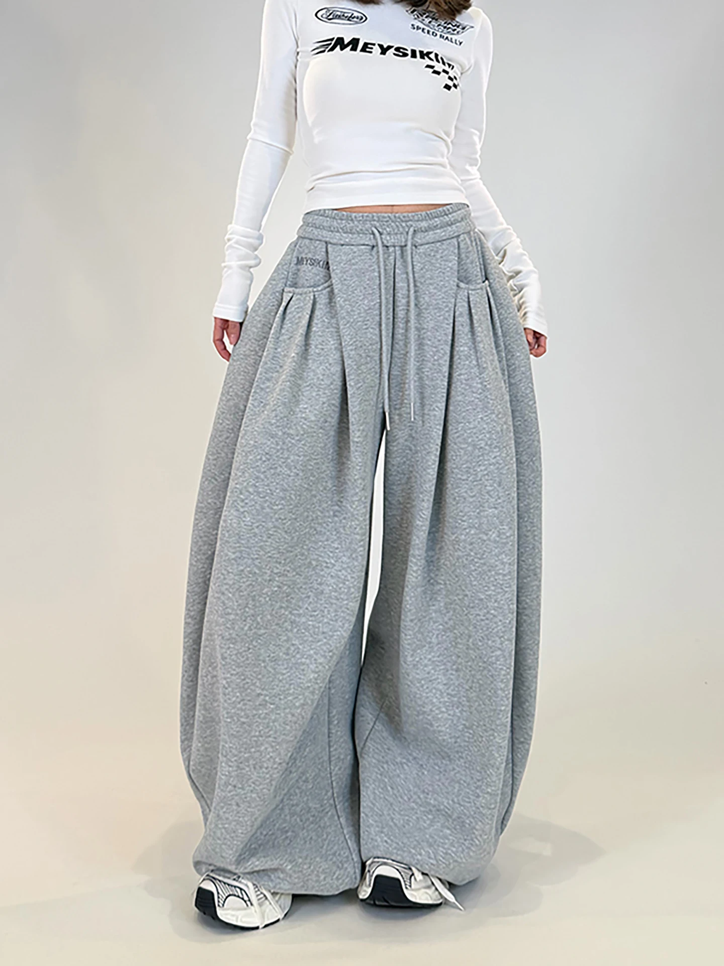 

Meysikim Women's Embroidered Casual Pants High Waist Wide Leg Commute Sle Asymmetric Bla Autumn Winter New Arrival