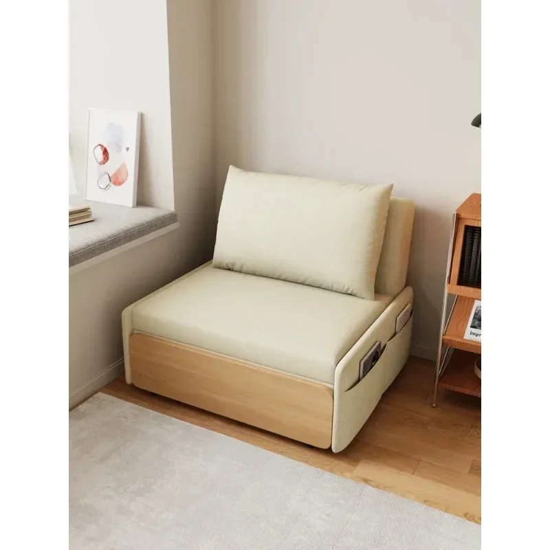 Foldable small apartment dual-purpose push-pull Japanese-style simple log color new single recliner functional sofa