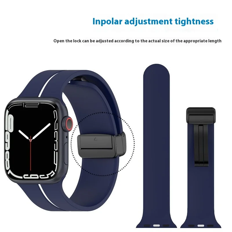 Двойная полоса, магнитная складная пряжка, силиконовый ремешок для Apple Watch, внедорожный силиконовый ремешок для часов, магнитный ремешок для Apple Watch