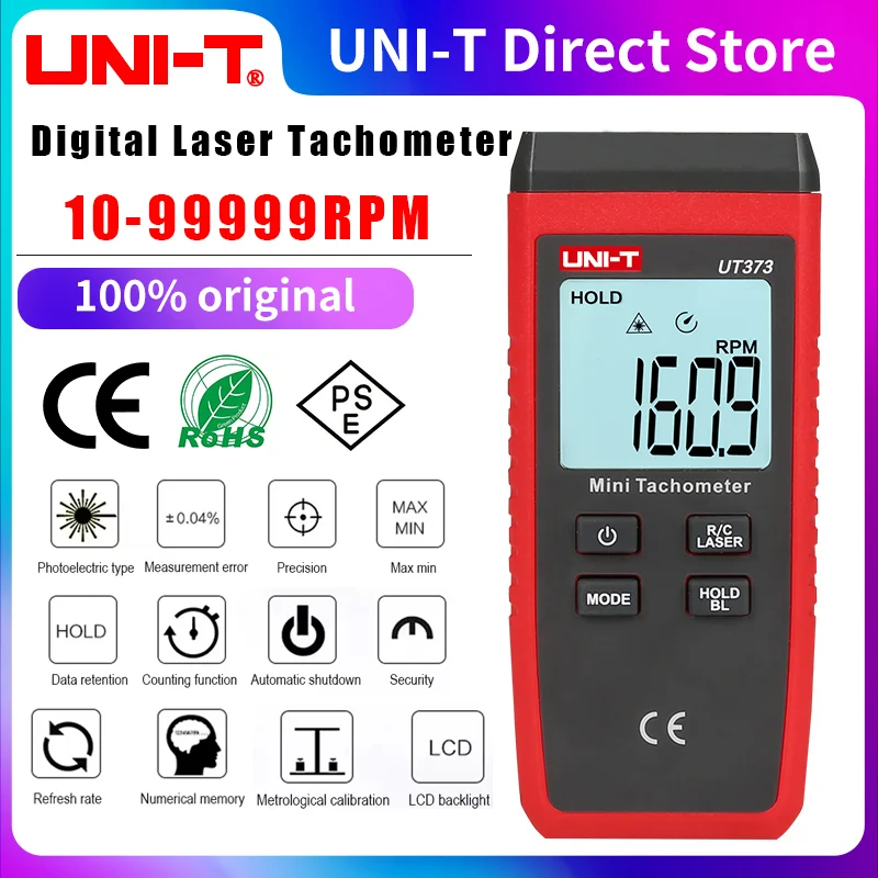 UNI-T UT373 Mini contagiri laser digitale senza contatto universale 99999 giri/min misuratore sensore di velocità di rotazione contagiri retroilluminazione LCD