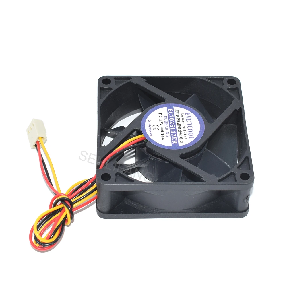 EVERCOOL 서버 냉각 팬, EC7025L12ER, 7025, DC12V, 0.14A, 70mm, 3 선, 신제품