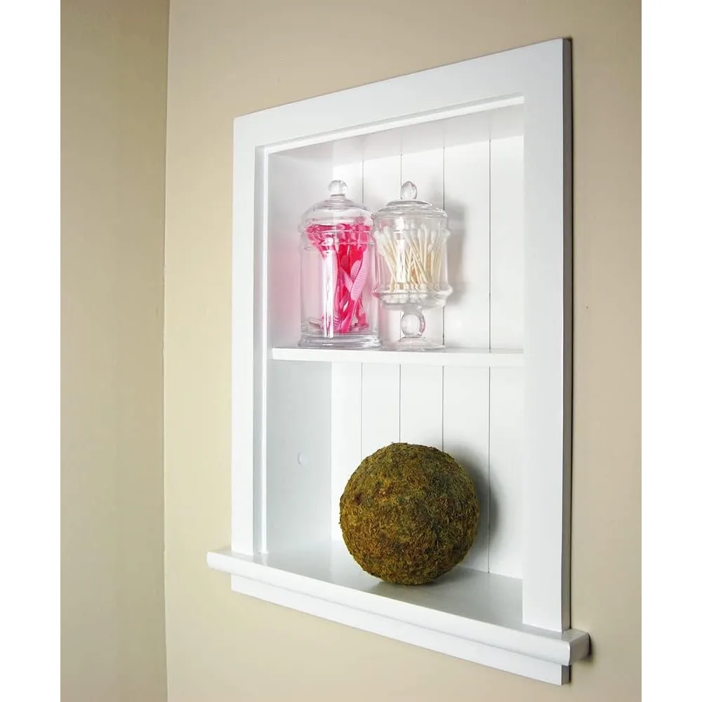 Recessed Wall Niche Medicine Cabinet 14x18 Real Wood Bathroom Insert Shelf White Beadboard