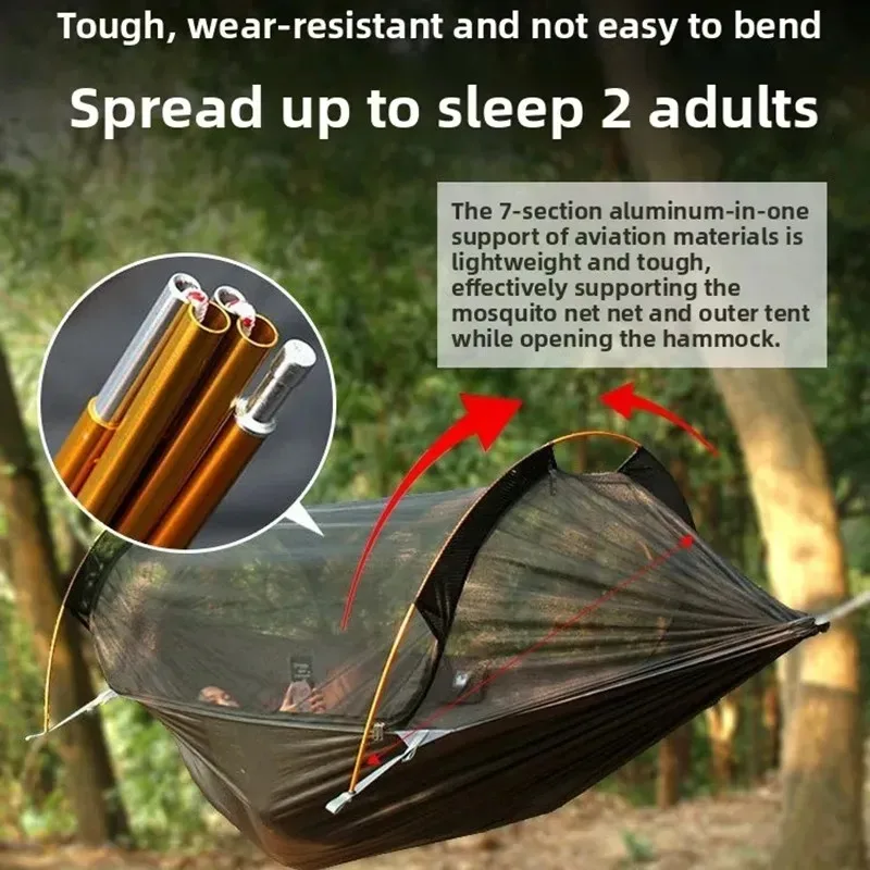 All-in-One Double-Pole Mosquito-Proof Waterproof Hammock - Solo Trekking Tree Tent for Outdoor Camping