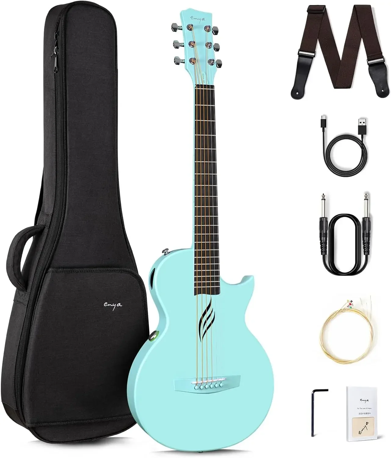 

Carbon Fiber Acoustic Electric Guitar with Smart AcousticPlus 35 Inch Travel Acustica Guitarra Starter Bundle Kit of Gig Bag