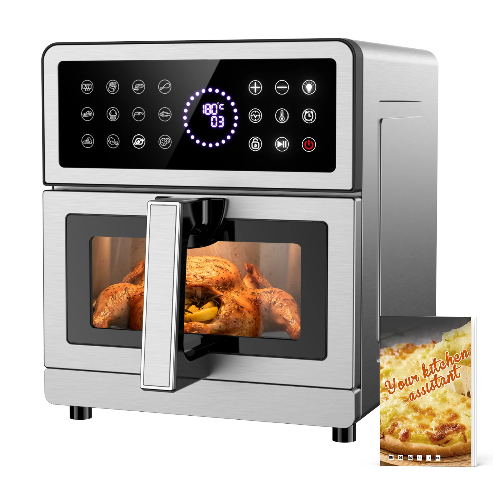 8L Heißluftfritteuse mit doppeltem Ober-/Unterwiderstand | Eingebautes Licht, Sichtfenster, Metallgehäuse | 12 Programme 2150 W | Rezept inklusive