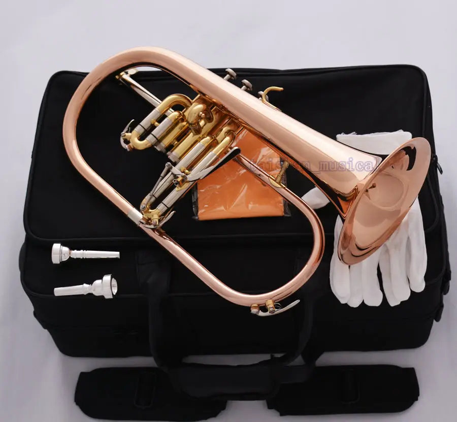 

Professional Rose Brass Bb Flugelhorn Monel Valve New Flugel Horn 2Pc Mouthpiece