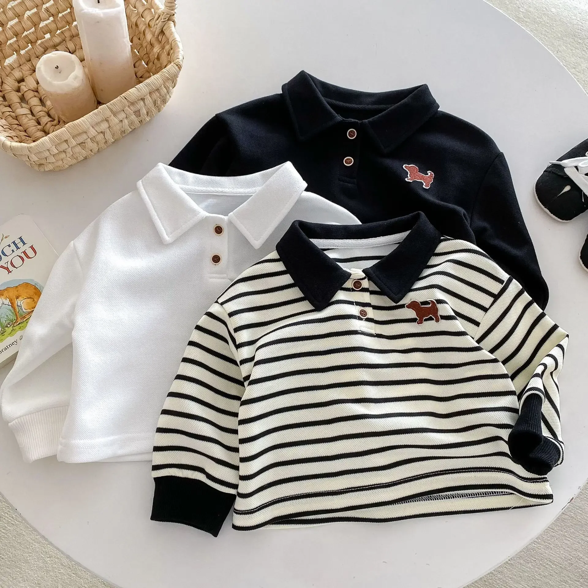 2024 Autumn New in Kids Baby Boys Fashion Clothing - Infant Children Long Sleeve Cartoon Polo-shirts ,toddler Clothes 3M-5Y