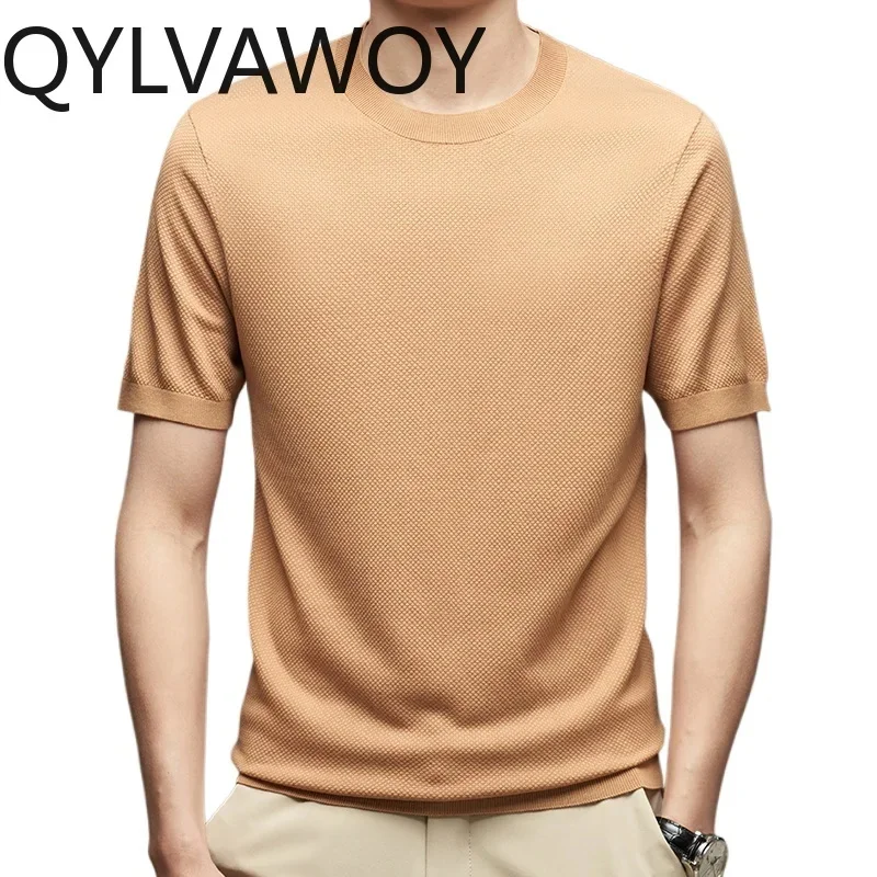 QYLVAWOY 5.5% Mulberry Silk T-Shirts for Men 2025 Thin Style Summer Clothes Mens T Shirts Short Sleeve White Top Loose Fit