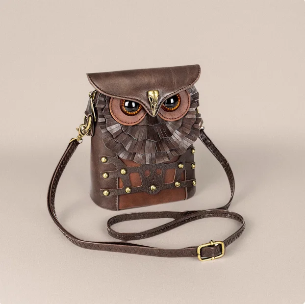 

Cartoon Owl Shoulder Crossbody Bag Retro Leather Phone Bag
