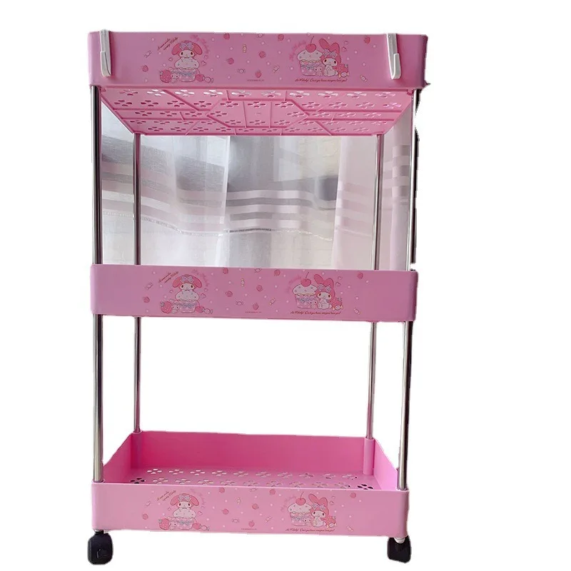 Creative and Cute Pink Plastic Folding Movable Kitchen Drain Storage Rack, Bathroom Balcony Storage Rack