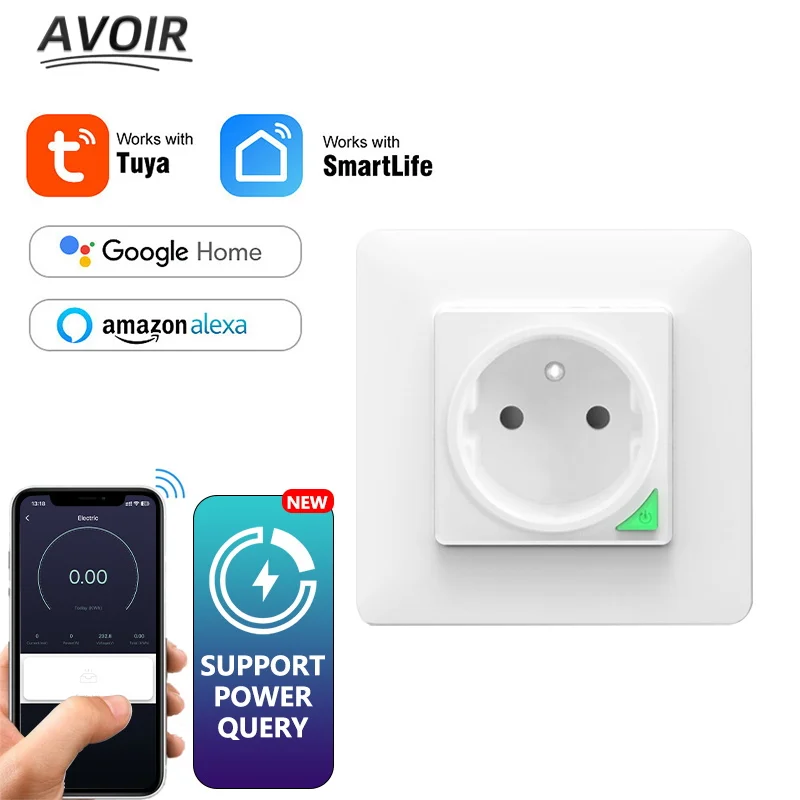 Avoir Zigbee Presa a muro intelligente Wifi Connect Spina francese Bianco 16A Controllo vocale Tuya Smart Life APP Funziona con Google Home Alexa