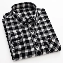 Men's Flannel Shirts Cotton Plaid Long Sleeve Casual Vintage Men Clothes Winter Daily  Large Size Business Smart Dress Shirts