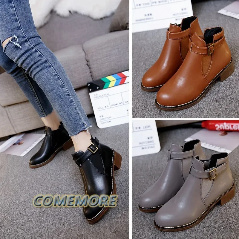 New 2024 Elegant Boots and Ankle Boots for Women Fashion Retro Platform Shoes Woman Autumn Round Toe Luxury Ladies Shoes Casual