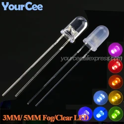 100pcs/lot Fog/Diffused Clear LED Diode 5mm F5 3mm F3 White Yellow Blue Red Emerald-green Indicator Super High Brightness Lamp =