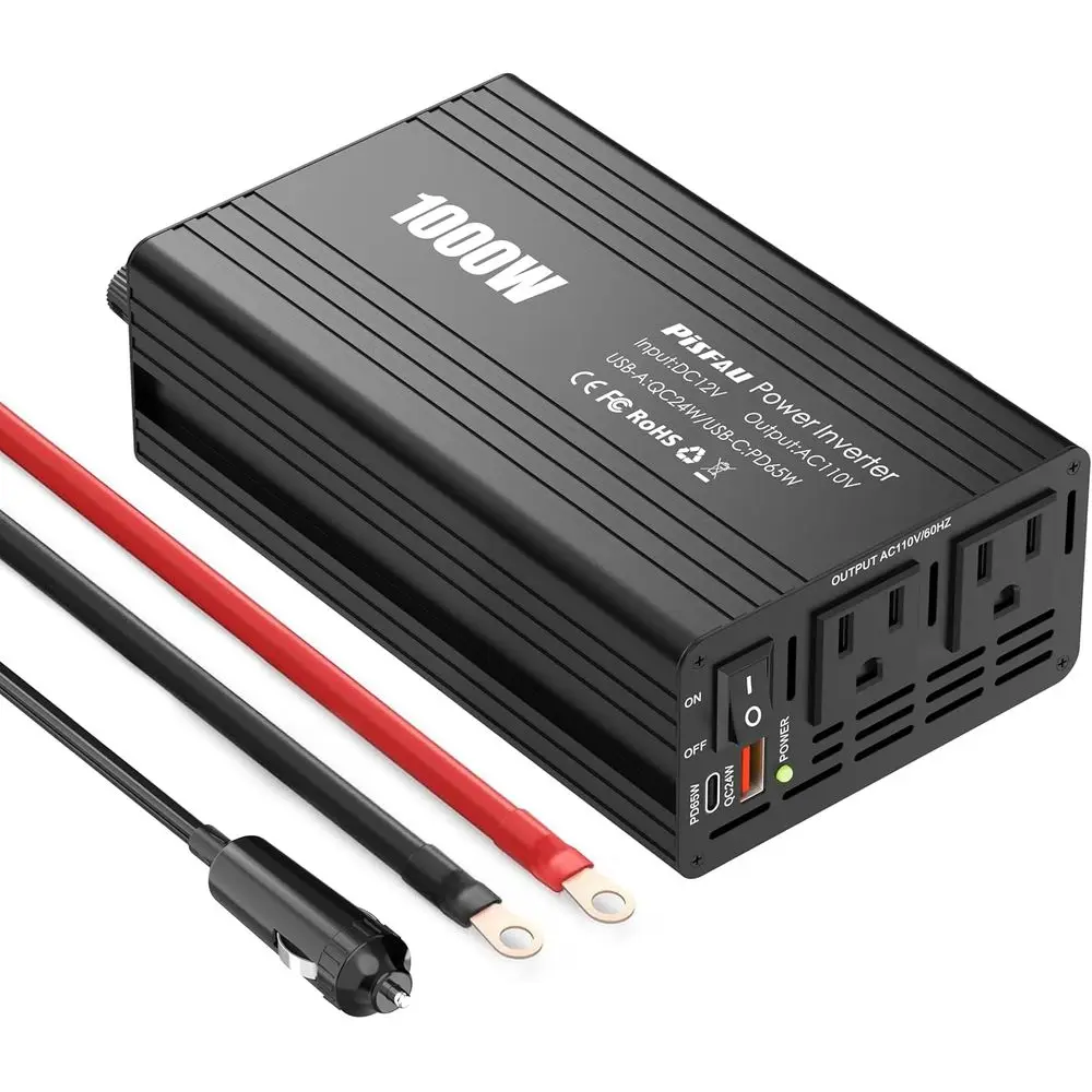

1000W 12V to 110V Power Inverter, DC to AC Converter with 65W USB-C for Camping, RV, and Emergency Use