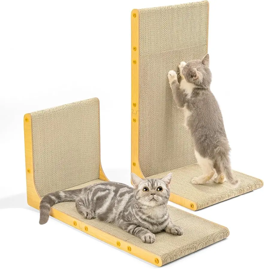 

Cardboard Cat Scratcher,23 Inch L Shape Scratch Pad Wall Mounted,Vertical Scratching Board, Durable Cardboard to Protect Furnitu