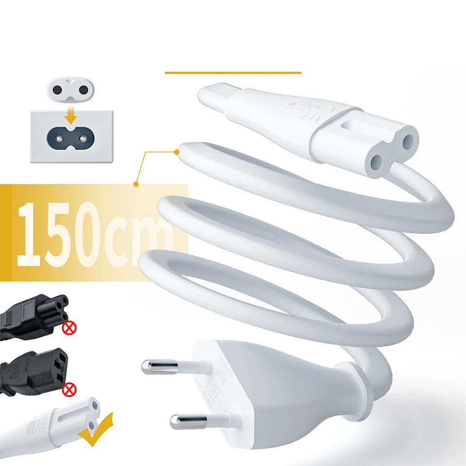 Cable de alimentación europeo premium TPE de 2 clavijas EU a IEC C7 para XiaoMi PS5 PS4 Apple TV Xbox Mac Mini 5
