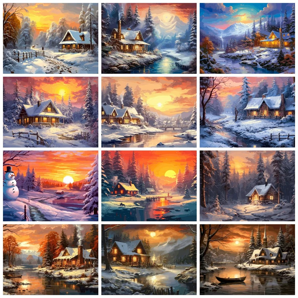 

5D Diamond Painting New Arrivals House Winter Full Square Round Embroidery Mosaic Sunset Landscape Home Decor