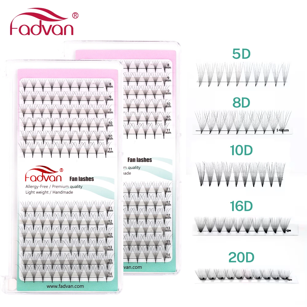 FADVAN-abanico de volumen prefabricado, suministros de extensión de pestañas, mezcla de 8-14, suave, 3D/5D/6D/10D/12D/20D/30D