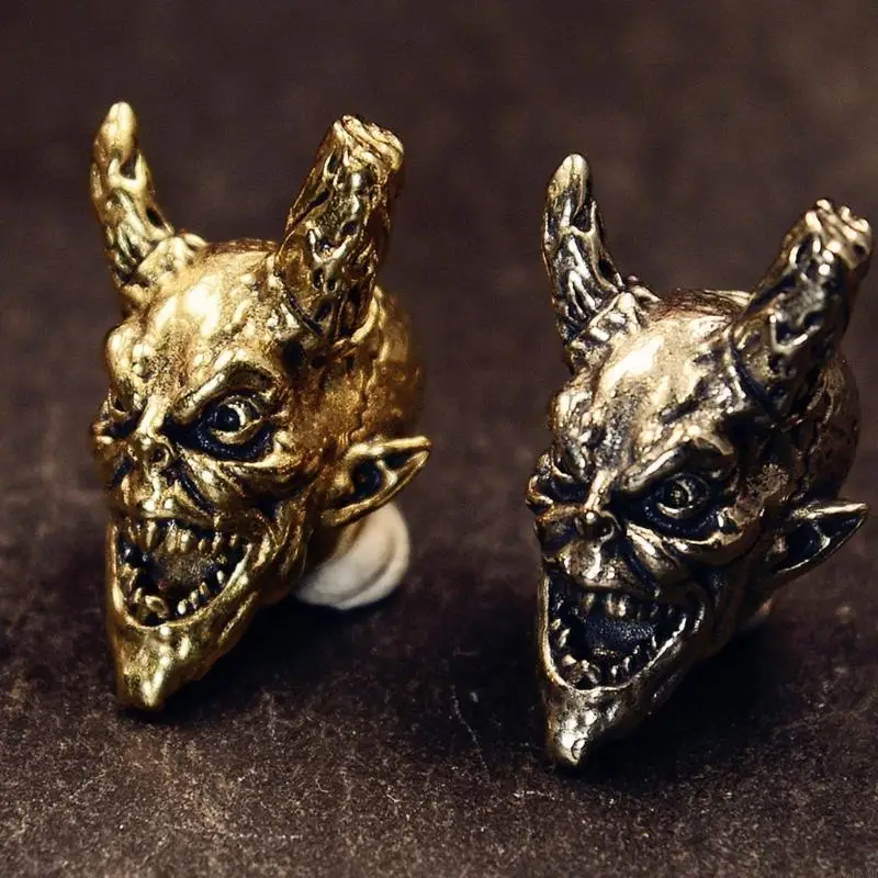  Handmade Brass Broken Corner Devil Head Bead For Keychain Necklace Accessories Jewelry Component