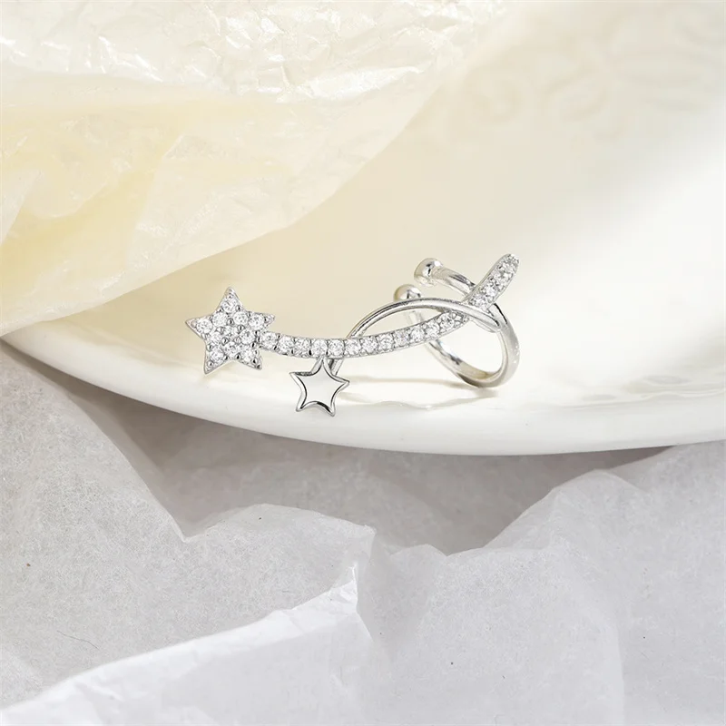 1Pcs 925 Silver Plated Ear Cuff Earrings Non-Piercing Zircon Star Cuff Ear Clip Earring For Women Fake Cartilage Jewelry eh134
