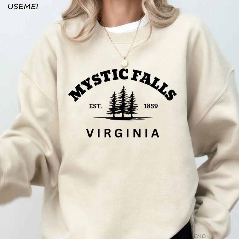 Mystic Falls Sweatshirt Vampire Diares Crewneck Sweatshirts Trendy Pulover Long Sleeve Hoodies Sweatshirt Harajuku Streetwear