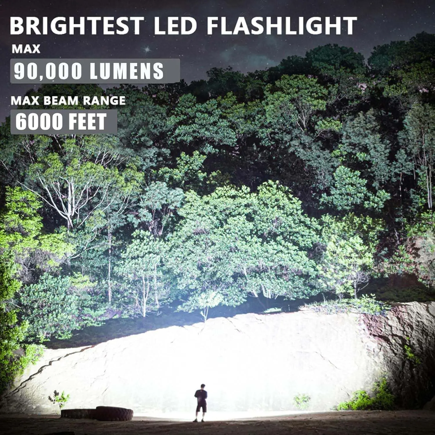 Super Bright 90,000 Lumens LED Flashlight with 5 Modes, IPX7 Waterproof for Camping and Emergencies
