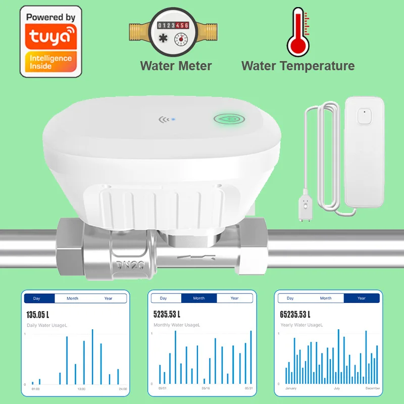 Tuya WiFi الذكية صمام المياه عداد المياه معدل تدفق المياه الموقت صنبور المنزل كمية الري تحكم مع استشعار تسرب المياه