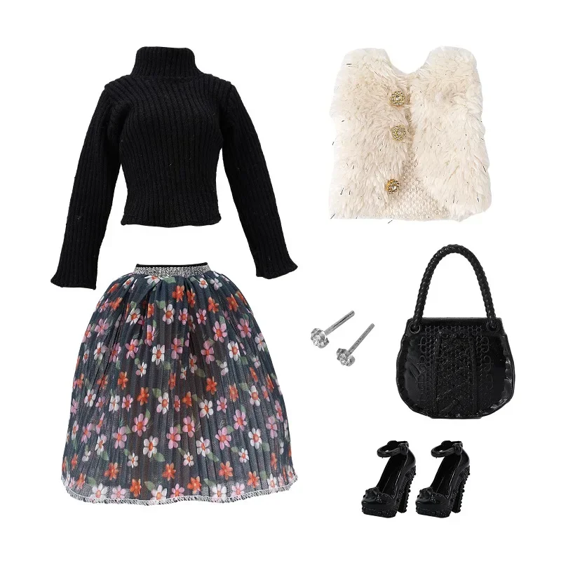 Doll's Clothing Winter Set Suitable for 30cm Thin Doll Bag Ear Studs Shoes Dress Suit Accessories Girls' Toys