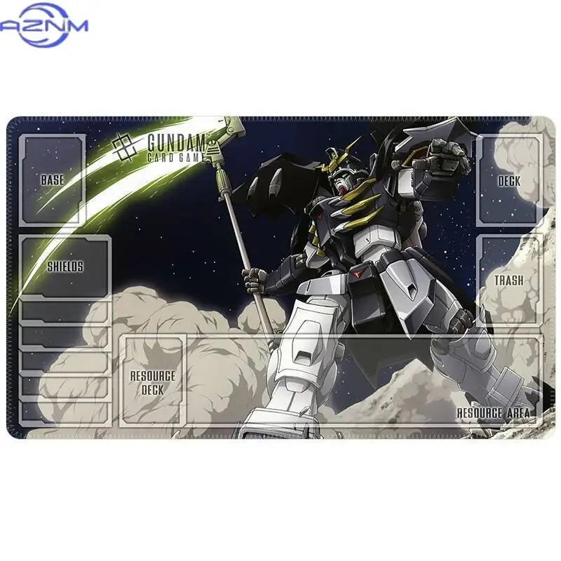 Sci-Fi Space Mecha TCG Playmat, White Black Robot With Scythe Non-Slip Rubber Card Game Table Mat Stitched Edge