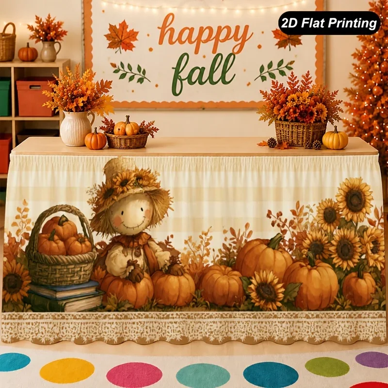 One piece of 2D flat Christmas tablecloth. Harvest season farming worker tablecloth. Perfect for decorating the family kitchen.