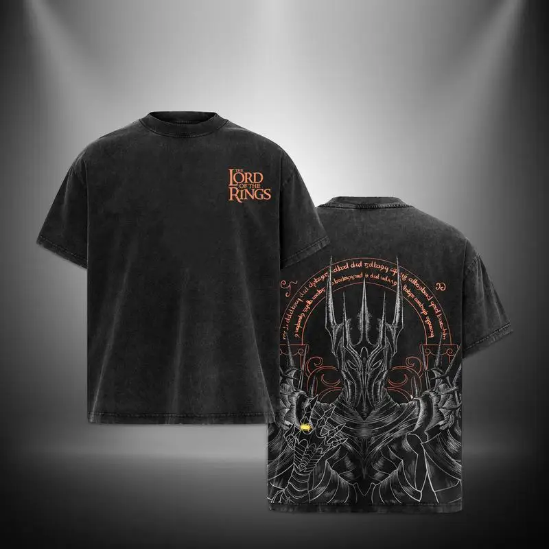 Retro Vintage Herren-Baumwoll-T-Shirt Lord Sauron Lord of the Rings Theme Casual Loose Fit Kurzarm-Rundhals-T-Shirt