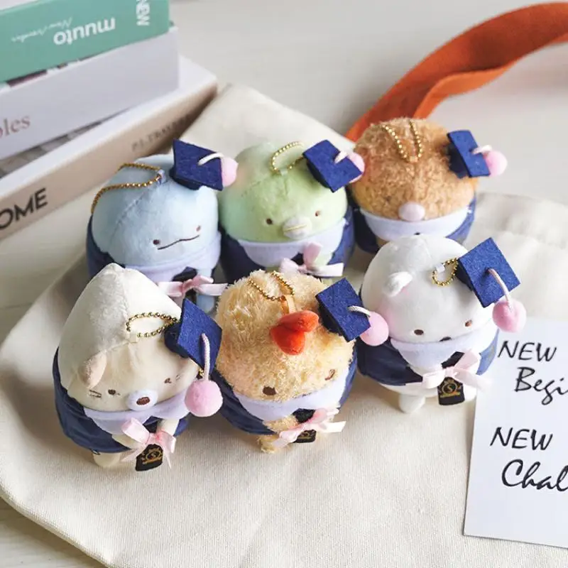 Bachelor's Gown Sumikko Gurashi Plush Keychain Kawaii Cartoon Anime Graduation Doll Backpack Zipper Decoration Toy Friend's Gift