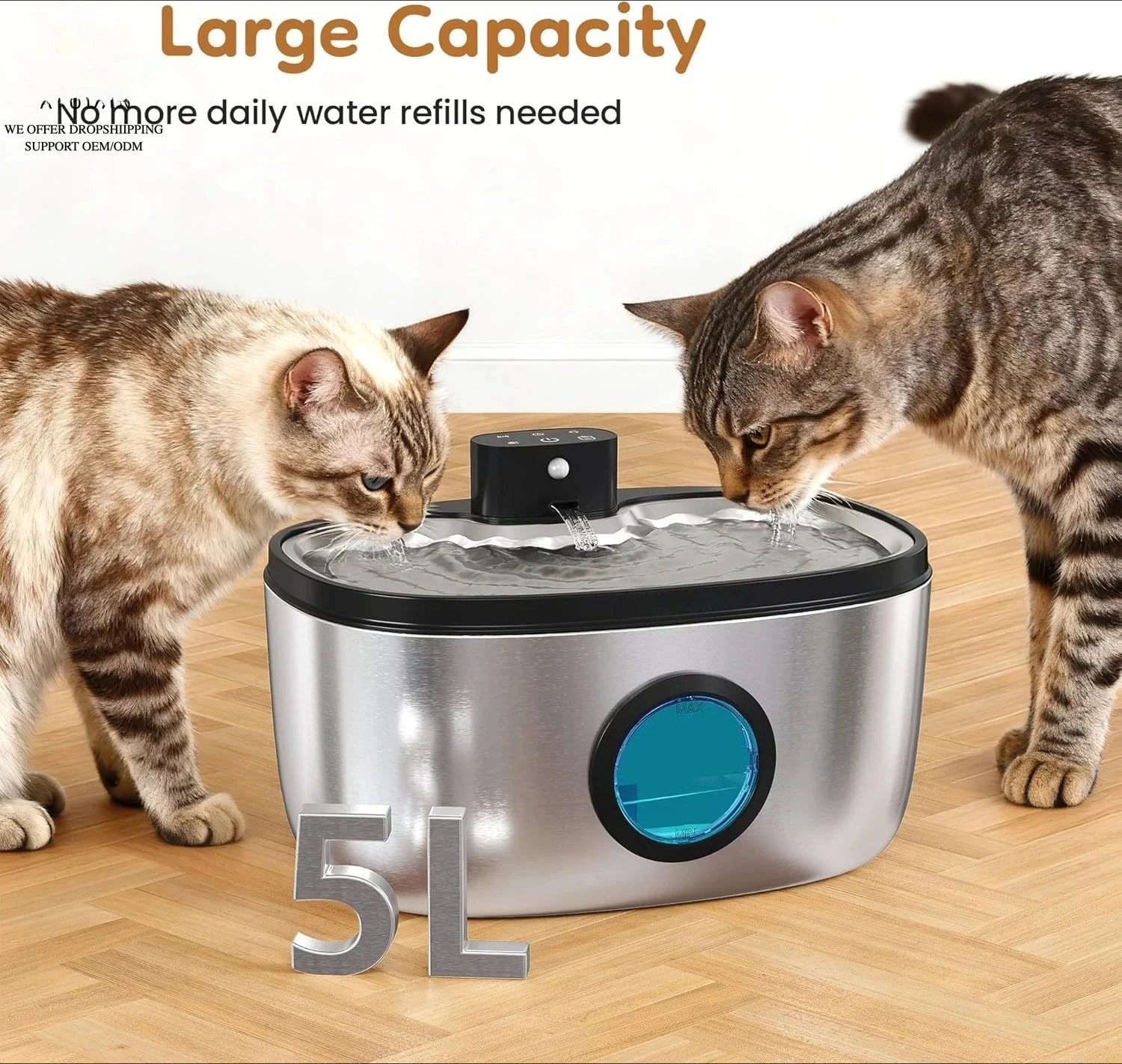 

Hamaileon Wireless Water Fountain Stainless Steel 5L Stainless Steel Pet Water Fountain for Dogs Indoor,Ultra-Quiet Cat Filter