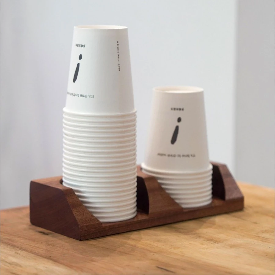 Solid Wood Brass Display Storage Rack Disposable Cup Organizer for Meeting Room Hotel Restaurant Premium Wooden Cup Holder