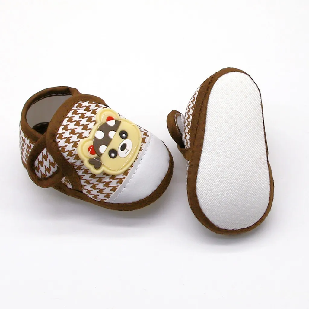 Newborn Baby Girls Walking Shoes Cartoon Bear Plaid Pattern Prewalker Soft Sole Hook Loop Shoes 0-18 Month Baby Shoes 2024