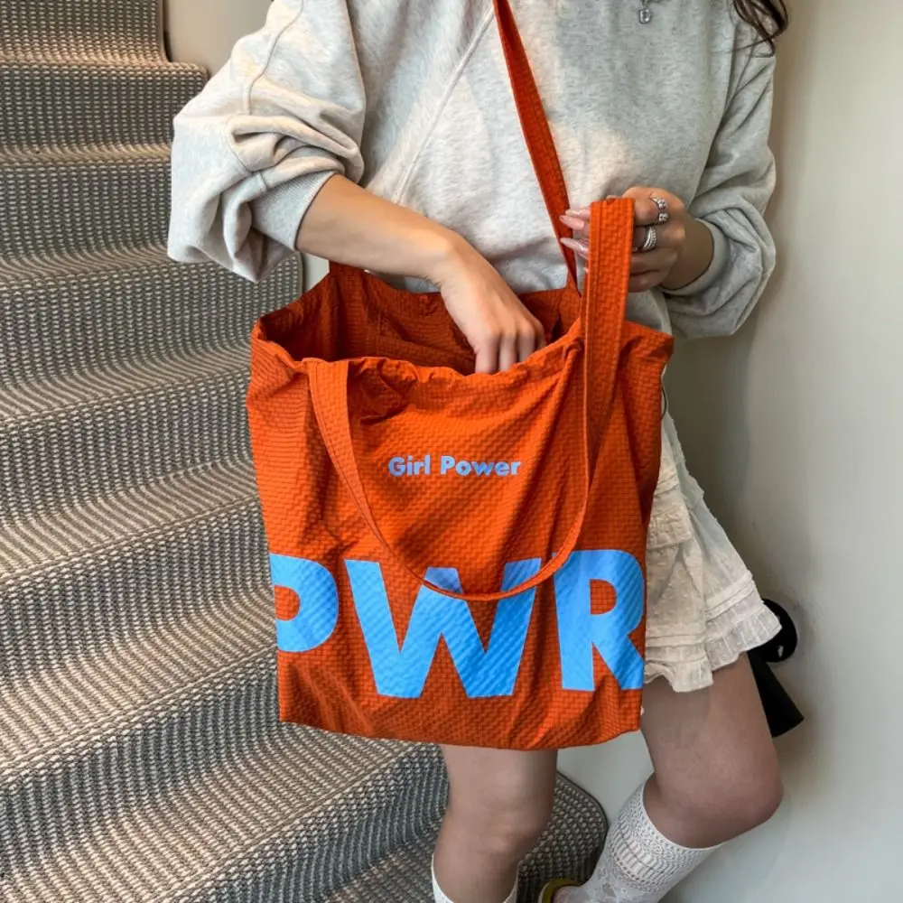 Korean Style Woman's Shoulder Bag Portable Casual Letter Printing Drawstring Bag Lightweight INS Nylon Bucket Bag Women