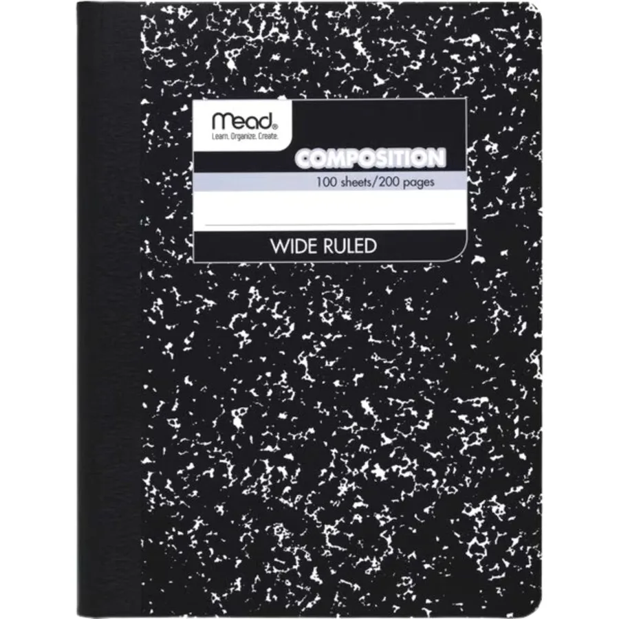 

Composition Notebook, Wide Ruled Paper, 7-1/2" x 9-3/4", 100 Sheets, Black Marble
