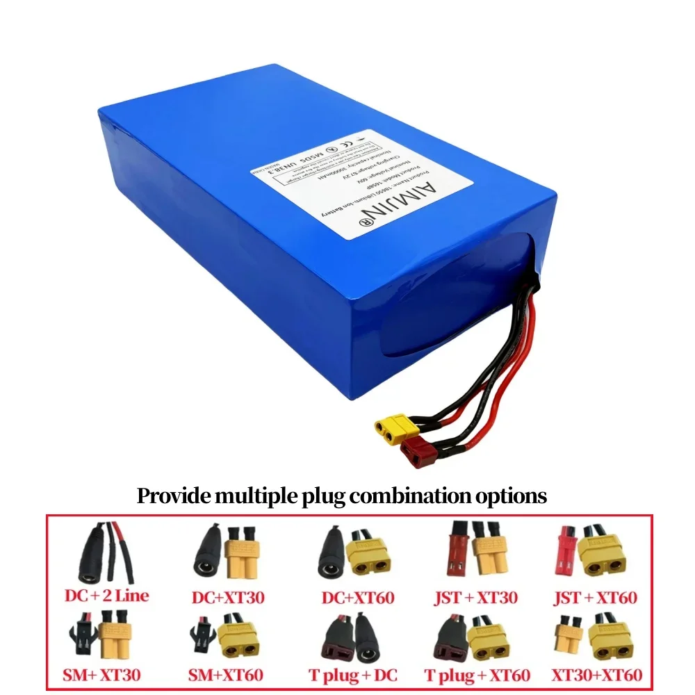 16S8P 60V 30000mAh XT60+T plug Rechargeable Lithium Battery Pack 30A for 1000W 1500W 2000W High-power Li-ion Batteries with BMS