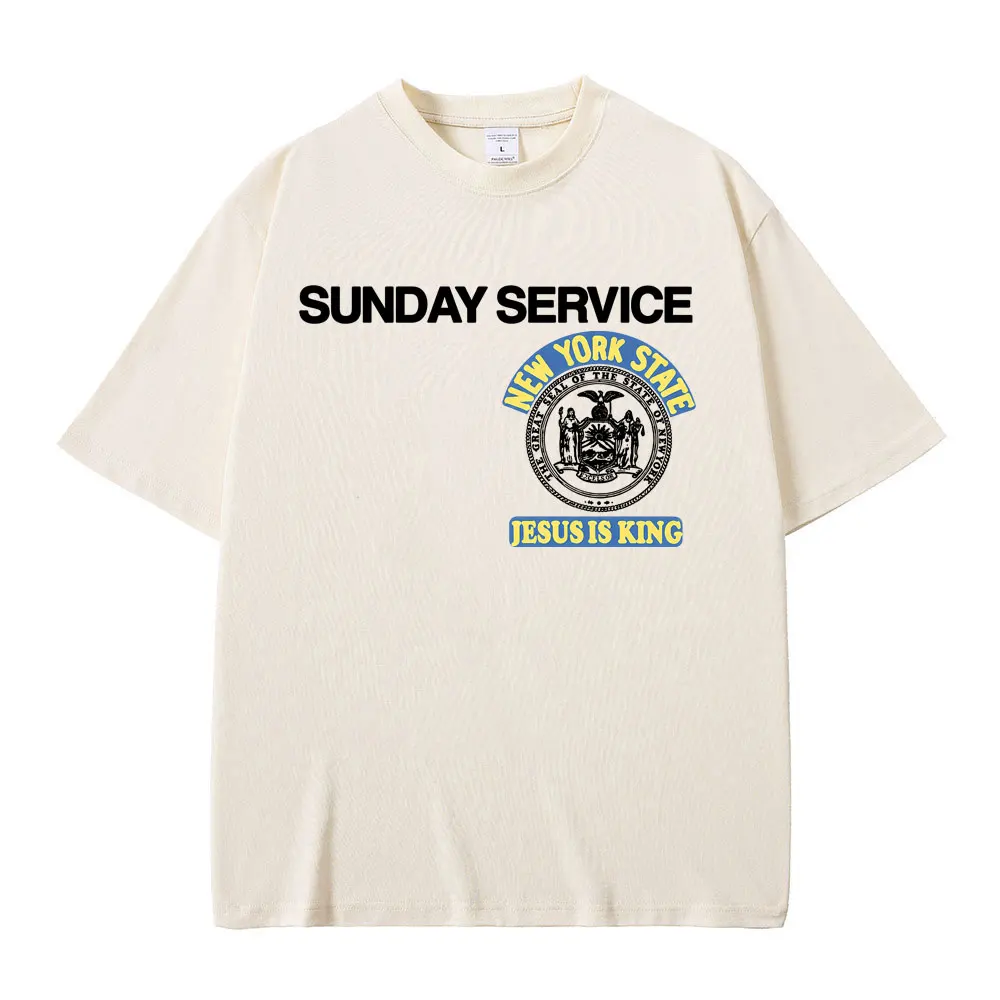 Rapper Kanye West Sunday Service Jesus Is King T-Shirt im gleichen Stil, bedruckt, Herren Hip-Hop Oversize T-Shirts, Herren 100% Baumwoll-T-Shirt – Detail 7