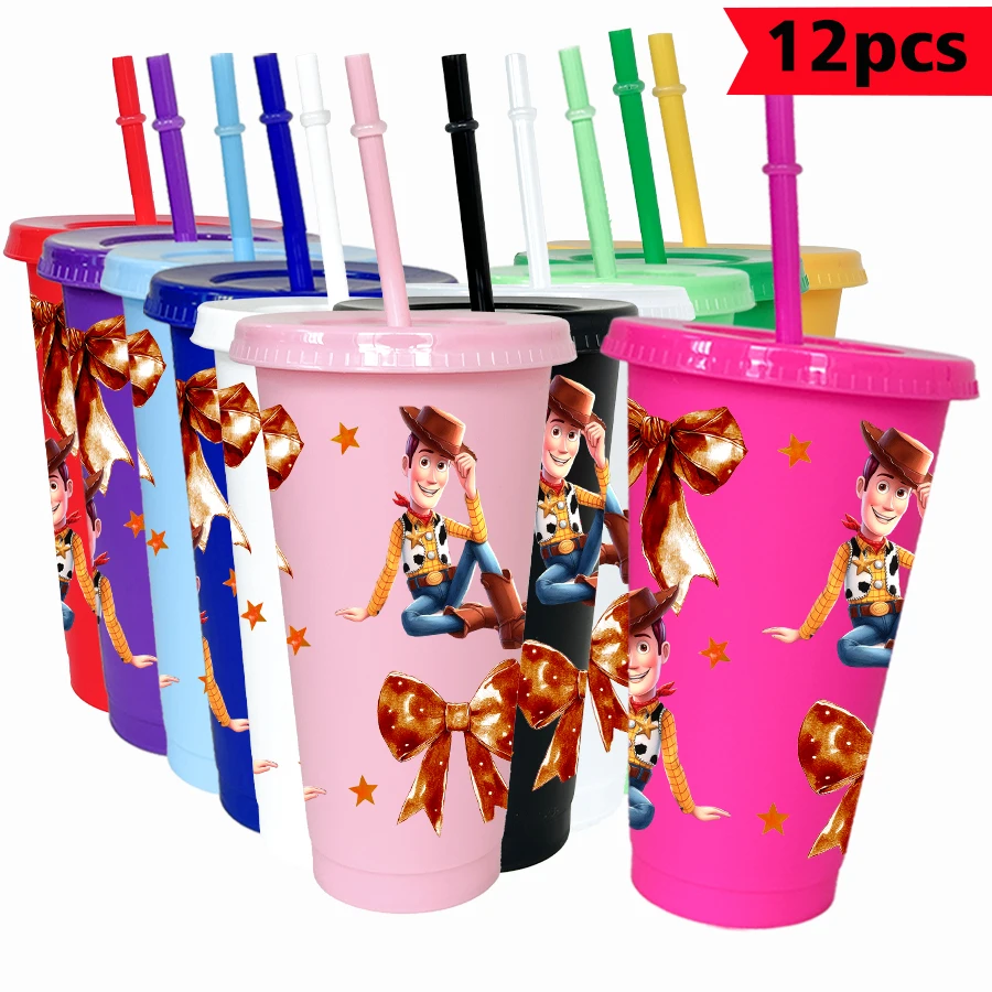 

12PCS/pack Disney, Toy Story, Golden Bow 26oz Multicolor Plastic Water Cup Party Drinking Set Birthday/Back to School Gift