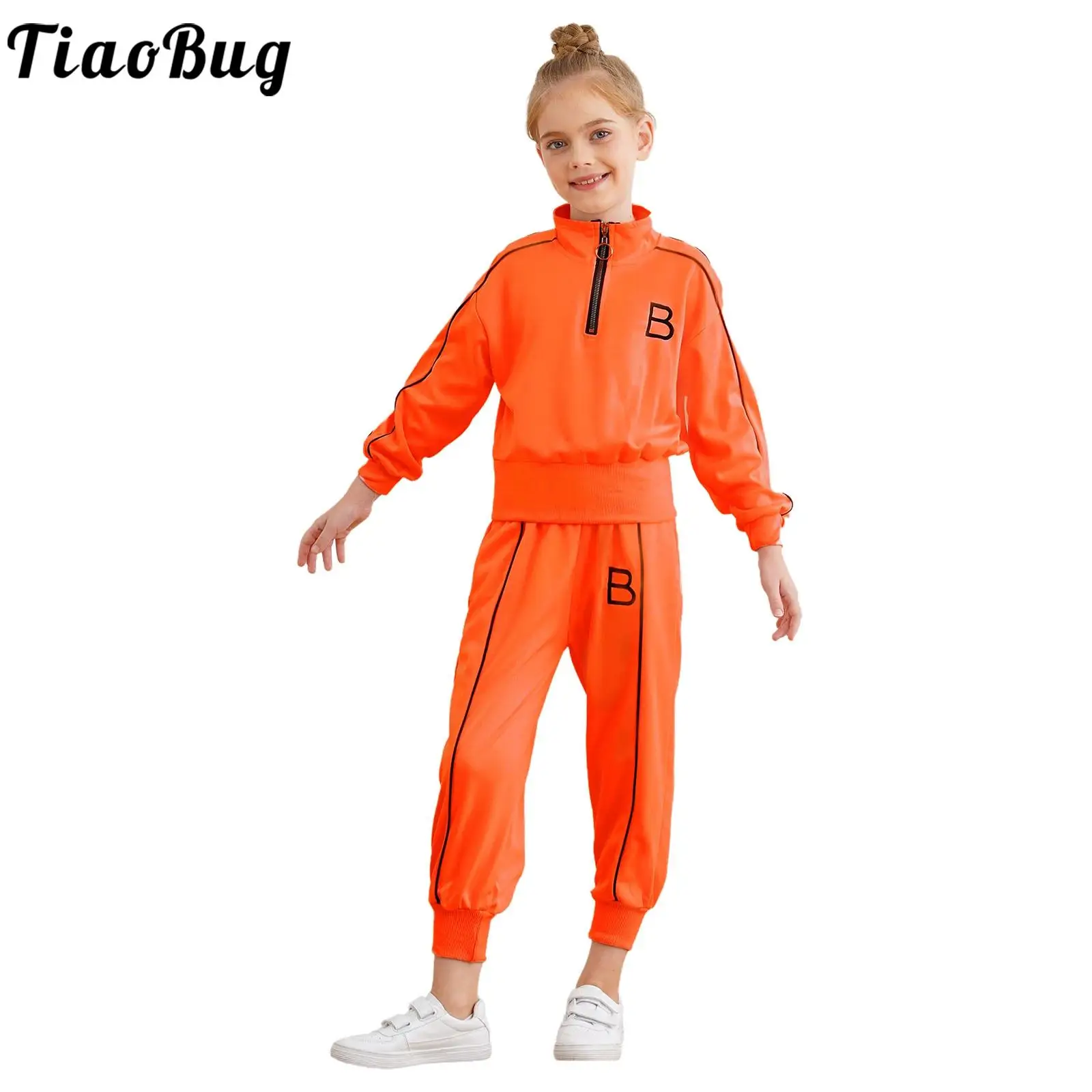 

Kids Girls Sweat Suits Tracksuit Letter Embroidery Long Sleeve 1/3 Zipper Sweatshirt with Sweatpants Workout Running Sportswear