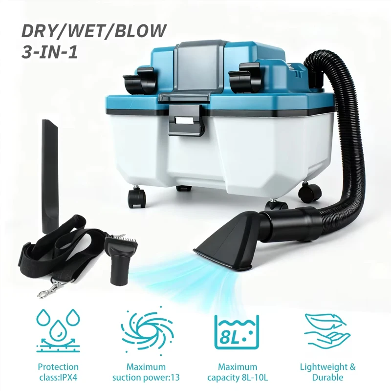 Cordless 3-in-1 Blower Vacuum Cleaner, Brushless Wet Dry Dust Extractor for Makita 18V Battery, Car Workshop Home Use